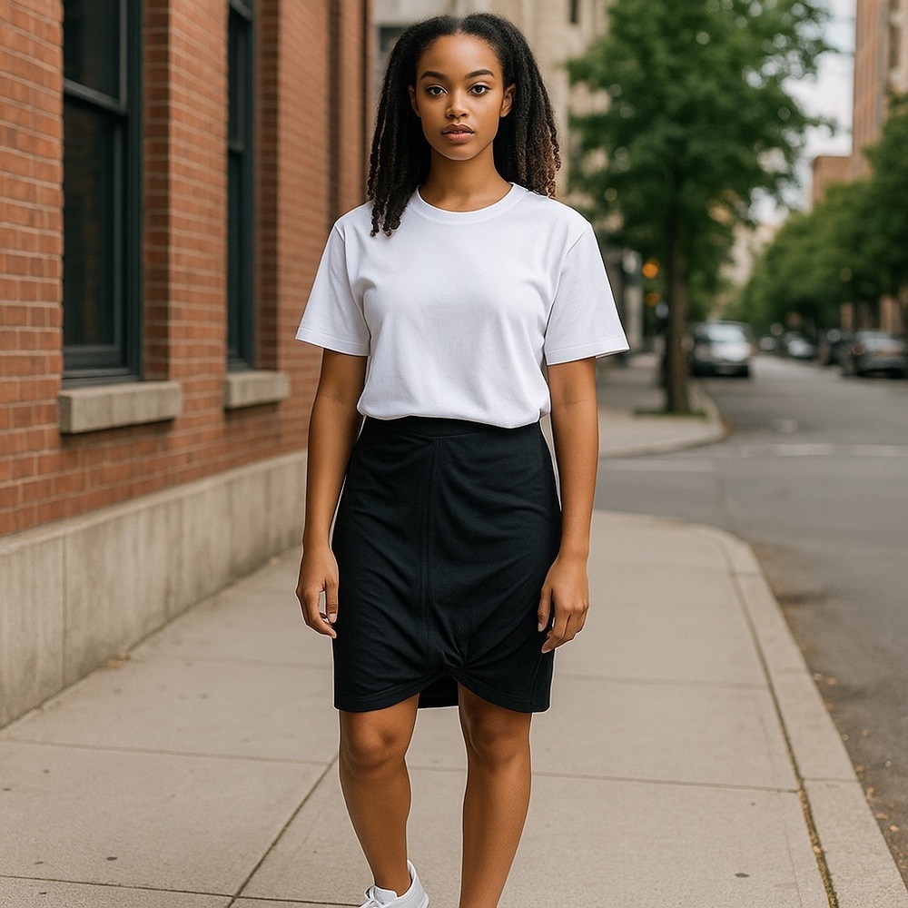 ABBOT + MAIN Black Asymmetrical Draped Skirt MEDIUM Casual Comfort